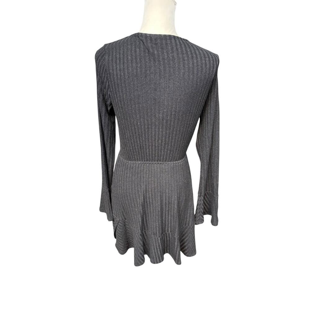 Showpo The Next Step Ribbed Faux Wrap Fit and Flare Long Sleeve Mini Dress - 6 - Picture 6 of 9